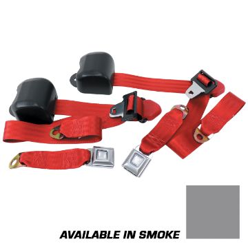 Show details for 1990-1993 Ford Mustang Front Seat Belts. Starburst Push Button - Coupe - Smoke Picture of 1990-1993 Ford Mustang Front Seat Belts. Starburst Push Button - Coupe - Smoke
