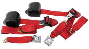 Show details for 1990-1993 Ford Mustang Front Seat Belts. Starburst Push Button - Coupe - Scarlett Picture of 1990-1993 Ford Mustang Front Seat Belts. Starburst Push Button - Coupe - Scarlett
