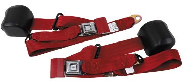 Show details for 1979-1989 Ford Mustang Front Fox Body Seat Belts. Starburst Push Button - Scarlett Picture of 1979-1989 Ford Mustang Front Fox Body Seat Belts. Starburst Push Button - Scarlett