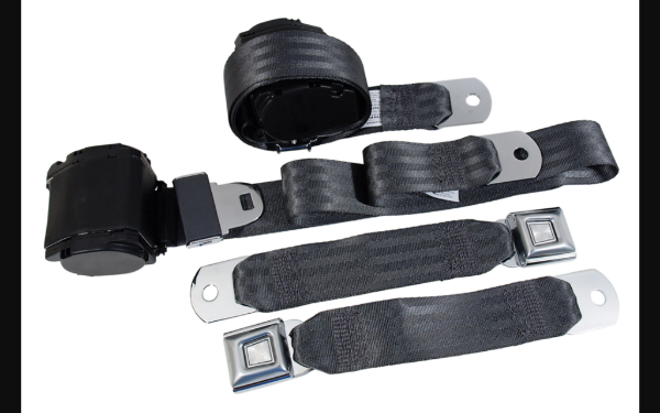 Picture of 1964-1973 Ford Mustang Seat Belts. Rear Chrome Push Button - Charcoal
