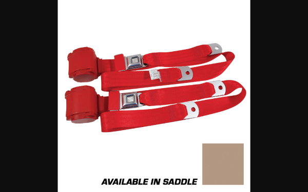 Picture of 1964-1973 Ford Mustang Seat Belts. Rear Chrome Push Button - Saddle