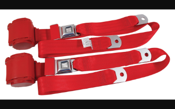 Show details for 1964-1973 Ford Mustang Seat Belts. Rear Chrome Push Button - Flame Red Picture of 1964-1973 Ford Mustang Seat Belts. Rear Chrome Push Button - Flame Red
