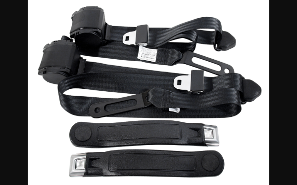 Picture of 1968-1973 Ford Mustang Seat Belts. Chrome Push Button - Black