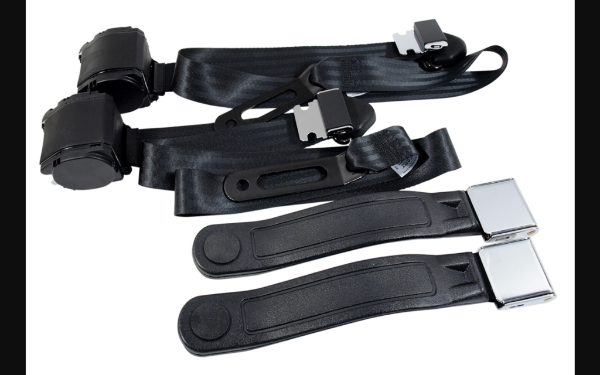 Picture of 1968-1973 Ford Mustang Seat Belts. Chrome Lift Latch Buckle - Black