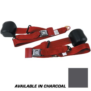 Show details for 1979-1989 Ford Mustang Front Fox Body Seat Belts. Starburst Push Button - Charcoal Picture of 1979-1989 Ford Mustang Front Fox Body Seat Belts. Starburst Push Button - Charcoal