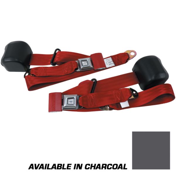 Picture of 1979-1989 Ford Mustang Front Fox Body Seat Belts. Starburst Push Button - Charcoal