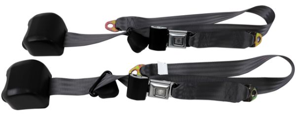 Picture of 1979-1989 Ford Mustang Front Fox Body Seat Belts. Starburst Push Button - Smoke