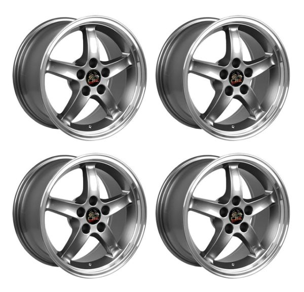 Picture of 1979-2004 Ford Mustang Wheel Set, 17" 1995 Cobra R Style, 5 Lug, Gunmetal Machined Lip 9"