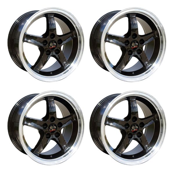 Picture of 1979-2004 Ford Mustang Wheel Set, 17" 1995 Cobra R Style, 5 Lug, Gloss Black Machine Lip 9"