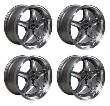 Show details for 1979-1993 Ford Mustang Wheel Set, 17" 1995 Cobra R Style 4 Lug In Anthracite 9" Picture of 1979-1993 Ford Mustang Wheel Set, 17" 1995 Cobra R Style 4 Lug In Anthracite 9"