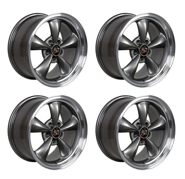 Picture of 1979-2004 Ford Mustang Wheel Set, 17" Bullitt Style, 5 Lug, Anthracite Machined Lip, Small Staggered