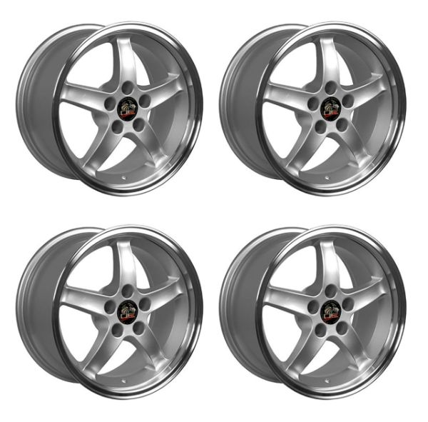 Picture of 1979-2004 Ford Mustang Wheel Set, 17" 1995 Cobra R Style, 5 Lug, Silver Machined Lip, 9"