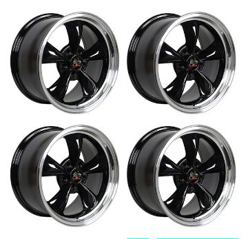 Show details for 1979-2004 Ford Mustang Wheel Set, 17" Bullitt Style, 5 Lug, Gloss Black Machine Lip 8" Picture of 1979-2004 Ford Mustang Wheel Set, 17" Bullitt Style, 5 Lug, Gloss Black Machine Lip 8"