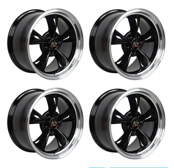 Picture of 1979-2004 Ford Mustang Wheel Set, 17" Bullitt Style, 5 Lug, Gloss Black Machine Lip 8"