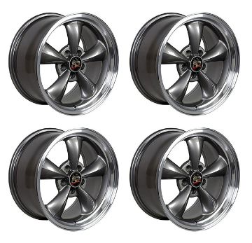 Show details for 1979-2004 Ford Mustang Wheel Set, 17" Bullitt Style, 5 Lug, Anthracite Machined Lip 9" Picture of 1979-2004 Ford Mustang Wheel Set, 17" Bullitt Style, 5 Lug, Anthracite Machined Lip 9"