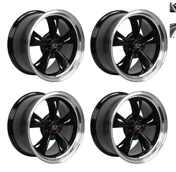 Show details for 1979-2004 Ford Mustang Wheel Set, 17" Bullitt Style, 5 Lug, Gloss Black Machine Lip 9" Picture of 1979-2004 Ford Mustang Wheel Set, 17" Bullitt Style, 5 Lug, Gloss Black Machine Lip 9"
