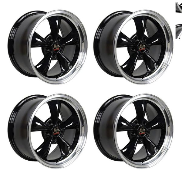 Picture of 1979-2004 Ford Mustang Wheel Set, 17" Bullitt Style, 5 Lug, Gloss Black Machine Lip 9"