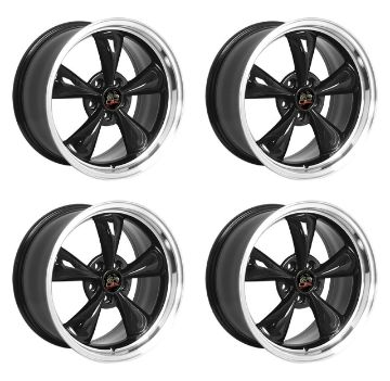 Show details for 1979-2004 Ford Mustang Wheel Set, 18" Bullitt Style, 5 Lug, Gloss Black Machine Lip 9" Picture of 1979-2004 Ford Mustang Wheel Set, 18" Bullitt Style, 5 Lug, Gloss Black Machine Lip 9"