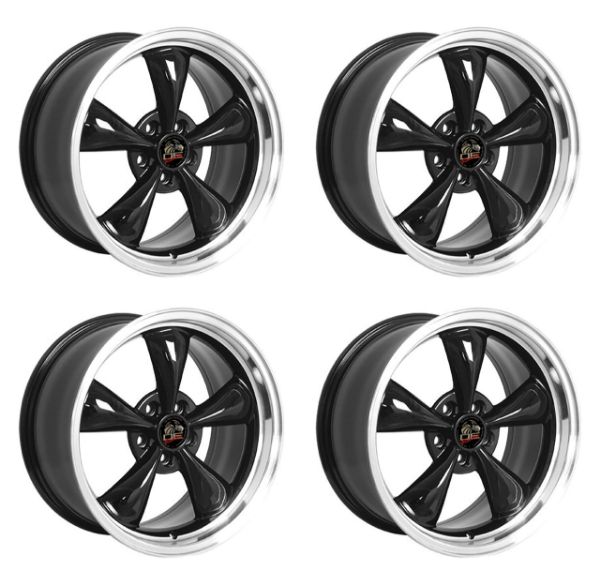 Picture of 1979-2004 Ford Mustang Wheel Set, 18" Bullitt Style, 5 Lug, Gloss Black Machine Lip 9"