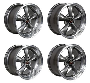 Show details for 1979-2004 Ford Mustang Wheel Set, 18" Bullitt Style, 5 Lug, Anthracite Machined Lip, Staggered Picture of 1979-2004 Ford Mustang Wheel Set, 18" Bullitt Style, 5 Lug, Anthracite Machined Lip, Staggered