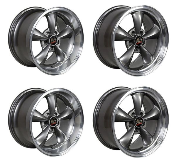 Picture of 1979-2004 Ford Mustang Wheel Set, 18" Bullitt Style, 5 Lug, Anthracite Machined Lip, Staggered