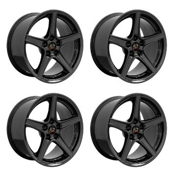 Show details for 1979-2004 Ford Mustang Wheel Set, 18" Saleen Style, 5 Lug, Gloss Black Staggered Picture of 1979-2004 Ford Mustang Wheel Set, 18" Saleen Style, 5 Lug, Gloss Black Staggered
