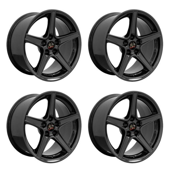 Picture of 1979-2004 Ford Mustang Wheel Set, 18" Saleen Style, 5 Lug, Gloss Black Staggered