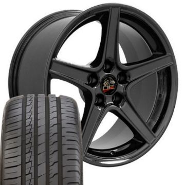 Show details for 1979-2004 Ford Mustang Mounted Tire & Wheel Package - 18" Saleen Style - Black W/Ironman Tires Picture of 1979-2004 Ford Mustang Mounted Tire & Wheel Package - 18" Saleen Style - Black W/Ironman Tires