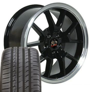 Show details for 1979-2004 Ford Mustang Mounted Tire & Wheel Package - 18" FR500 Style - Black W/Ironman Tires Picture of 1979-2004 Ford Mustang Mounted Tire & Wheel Package - 18" FR500 Style - Black W/Ironman Tires