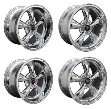 Show details for 1979-2004 Ford Mustang Wheel Set, 17" Bullitt Style, 5 Lug, Chrome Big Staggered Picture of 1979-2004 Ford Mustang Wheel Set, 17" Bullitt Style, 5 Lug, Chrome Big Staggered