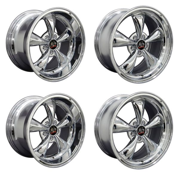 Picture of 1979-2004 Ford Mustang Wheel Set, 17" Bullitt Style, 5 Lug, Chrome Big Staggered