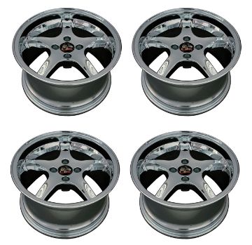 Show details for 1979-1993 Ford Mustang Wheel Set, 17" 1995 Cobra R Style 4 Lug In Chrome 9" Picture of 1979-1993 Ford Mustang Wheel Set, 17" 1995 Cobra R Style 4 Lug In Chrome 9"