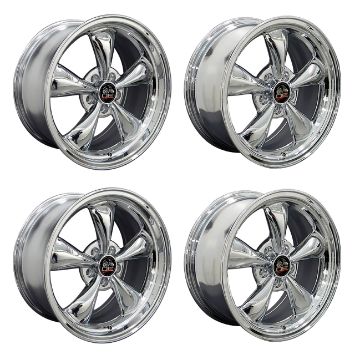 Show details for 1979-2004 Ford Mustang Wheel Set, 17" Bullitt Style, 5 Lug, Chrome Small Staggered Picture of 1979-2004 Ford Mustang Wheel Set, 17" Bullitt Style, 5 Lug, Chrome Small Staggered