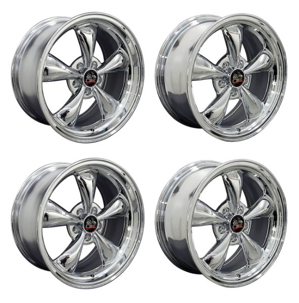Picture of 1979-2004 Ford Mustang Wheel Set, 17" Bullitt Style, 5 Lug, Chrome Small Staggered