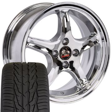 Show details for 1979-1993 Ford Mustang Mounted Tire & Wheel Package - 17" Cobra R Style - Chrome W/Extensa HP Tires Picture of 1979-1993 Ford Mustang Mounted Tire & Wheel Package - 17" Cobra R Style - Chrome W/Extensa HP Tires