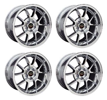Show details for 1979-2004 Ford Mustang Wheel Set, 18" FR500 Style Wheels, 5 Lug, Chrome Staggered Picture of 1979-2004 Ford Mustang Wheel Set, 18" FR500 Style Wheels, 5 Lug, Chrome Staggered