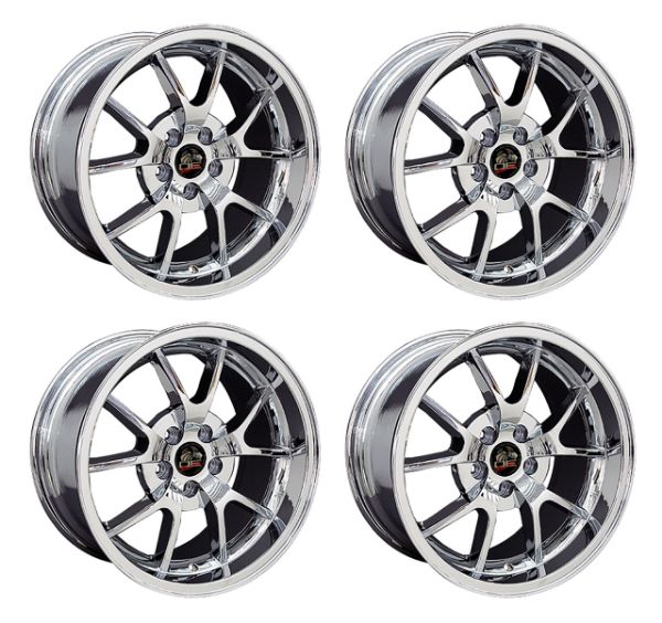 Picture of 1979-2004 Ford Mustang Wheel Set, 18" FR500 Style Wheels, 5 Lug, Chrome Staggered