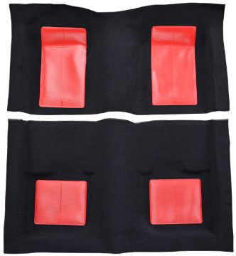 Show details for 1969 Ford Mustang Mach I with 4 Red Inserts without Shifter Cut Fastback Nylon Carpet Flooring 601 Black Picture of 1969 Ford Mustang Mach I with 4 Red Inserts without Shifter Cut Fastback Nylon Carpet Flooring 601 Black
