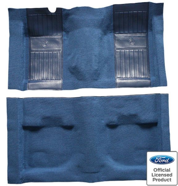 Picture of 1971-1973 Ford Mustang Mach 1 with 2 Medium Blue Running Pony Inserts without Shifter Cut Fastback Nylon Carpet Flooring 601 Black