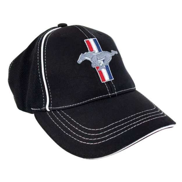 Picture of 1964-2021 Ford Mustang Cap - Mustang Black Flexible Fabric W/Pony Logo SM/MD