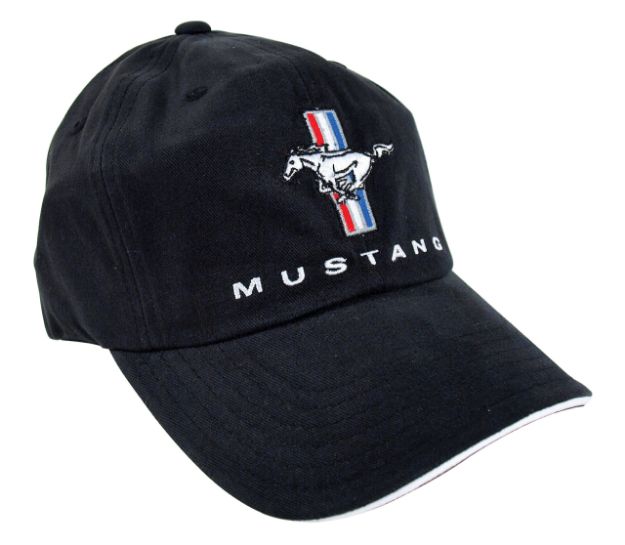 Picture of 1964-2021 Ford Mustang Cap - Mustang Black Tri Bar W/Pony & Script