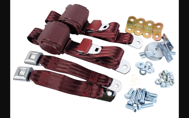 Picture of 1964-1973 Ford Mustang Seat Belts. Rear Chrome Push Button - Maroon