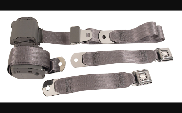 Picture of 1964-1973 Ford Mustang Seat Belts. Rear Chrome Push Button - Gray