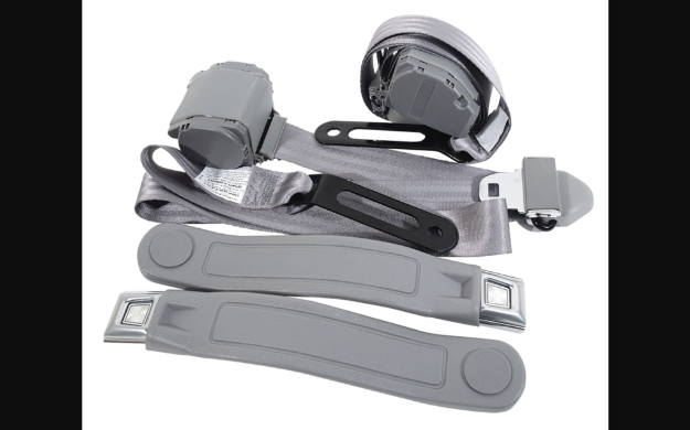 Picture of 1968-1973 Ford Mustang Seat Belts. Chrome Push Button - Gray
