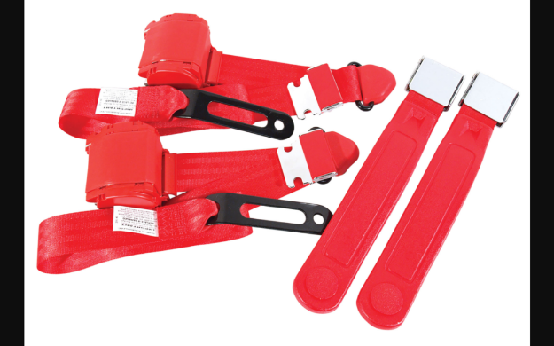 Picture of 1964-1973 Ford Mustang Seat Belts. Chrome Lift Latch Buckle - Flame Red