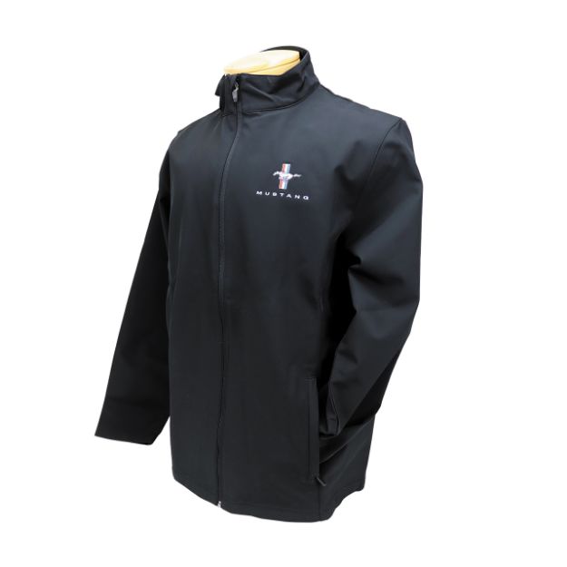 Picture of 1964-2021 Ford Mustang Jacket - Mens Soft Shell Embroidered Tri-Bar Logo - Black Large