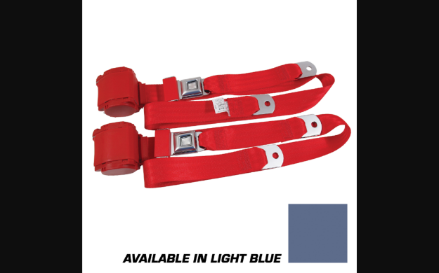 Picture of 1964-1973 Ford Mustang Seat Belts. Rear Chrome Push Button - Light Blue