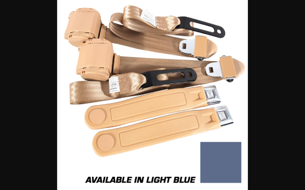 Picture of 1964-1973 Ford Mustang Seat Belts. Chrome Push Button - Light Blue