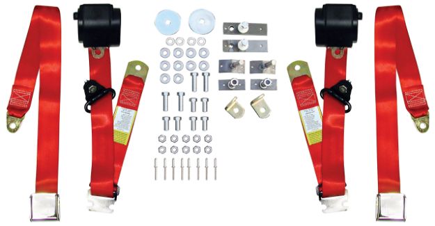 Picture of 1965-1967 Ford Mustang 3 Point Seat Belt Conversion Kit W/Chrome Lift Latch Buckle - Red