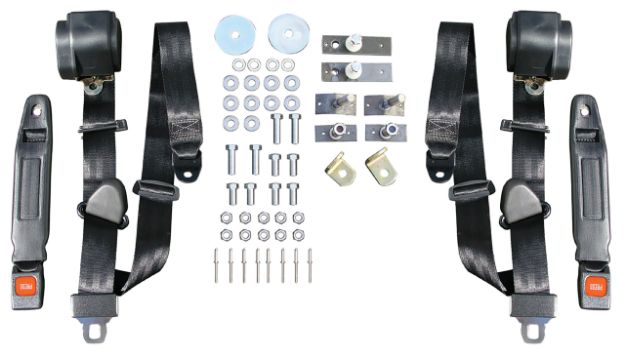 Picture of 1965-1968 Ford Mustang 3 Point Seat Belt Conversion Kit W/Chrome Push Button Buckle - Black